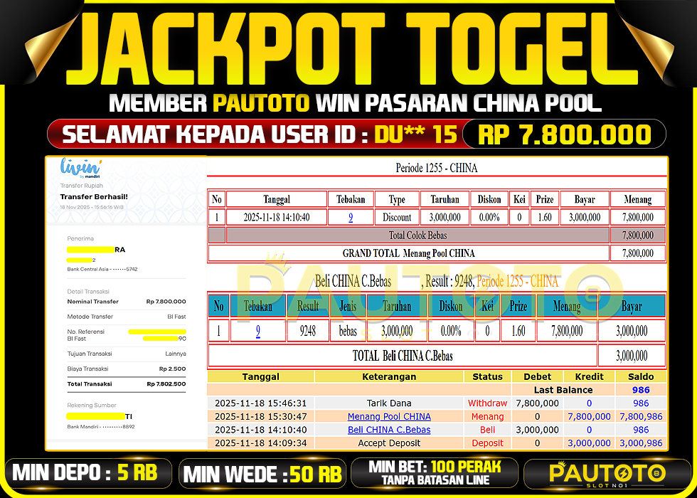 BUKTI JACKPOT LUNAS PAUTOTO