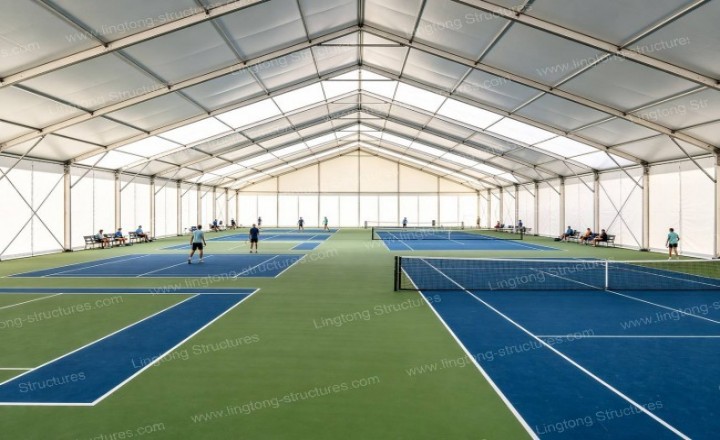 Aluminum frame structure of pickleball court tent with anodized corrosion-resistant finish