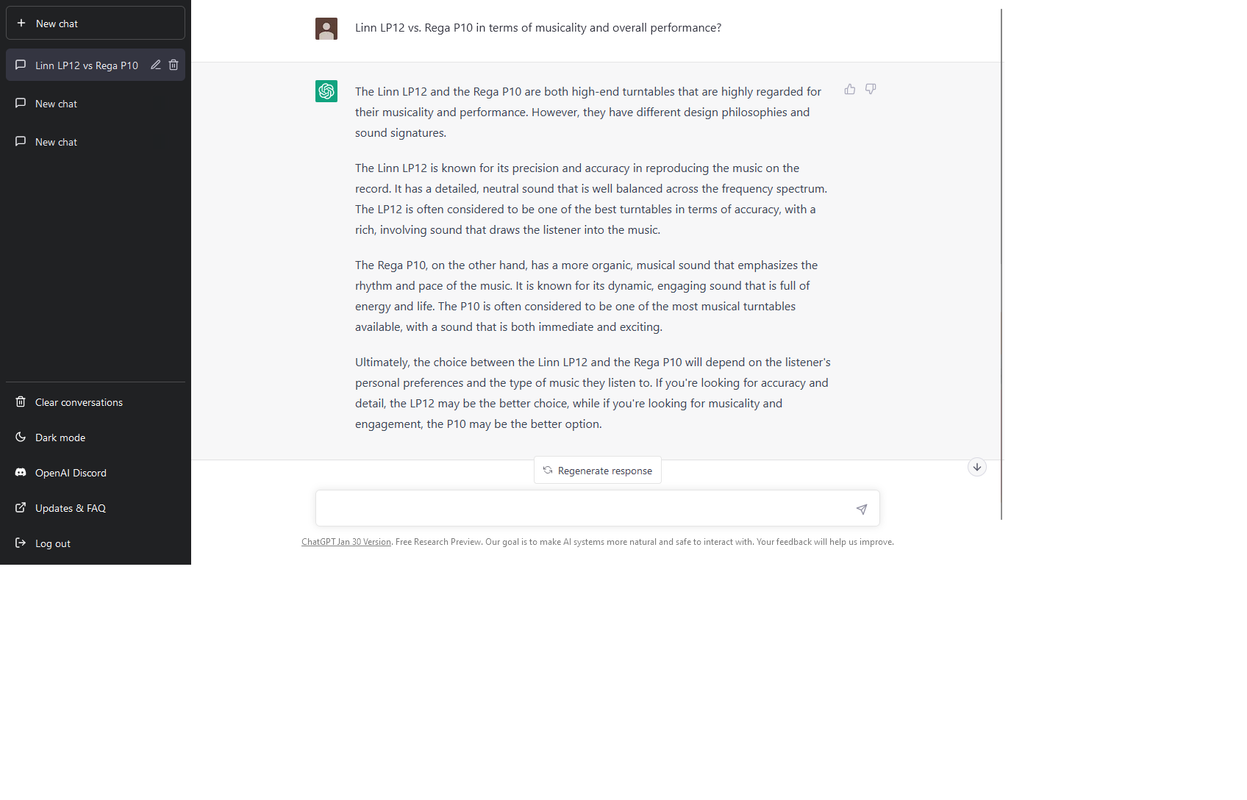 Linn Vs Rega as per openai