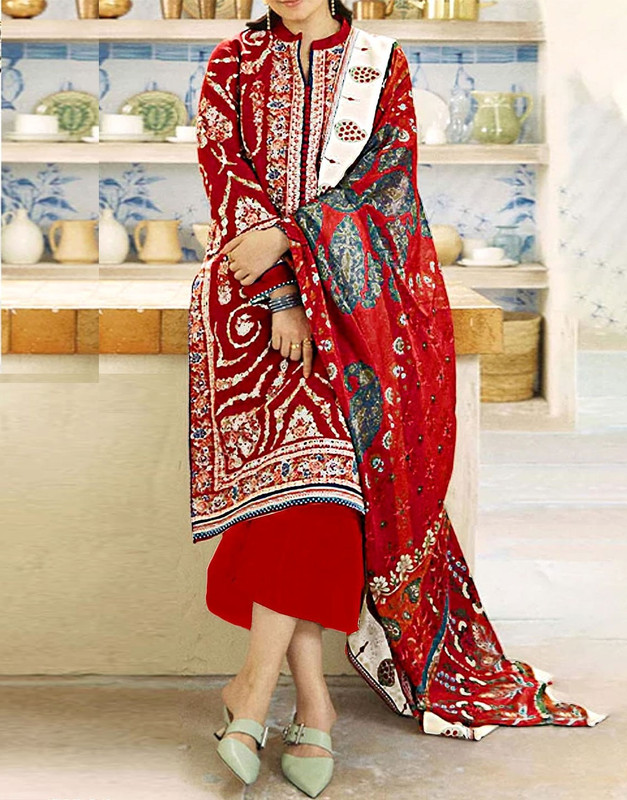 Heavy Embroidered Lawn Dress with Diamond Zari Dupatta