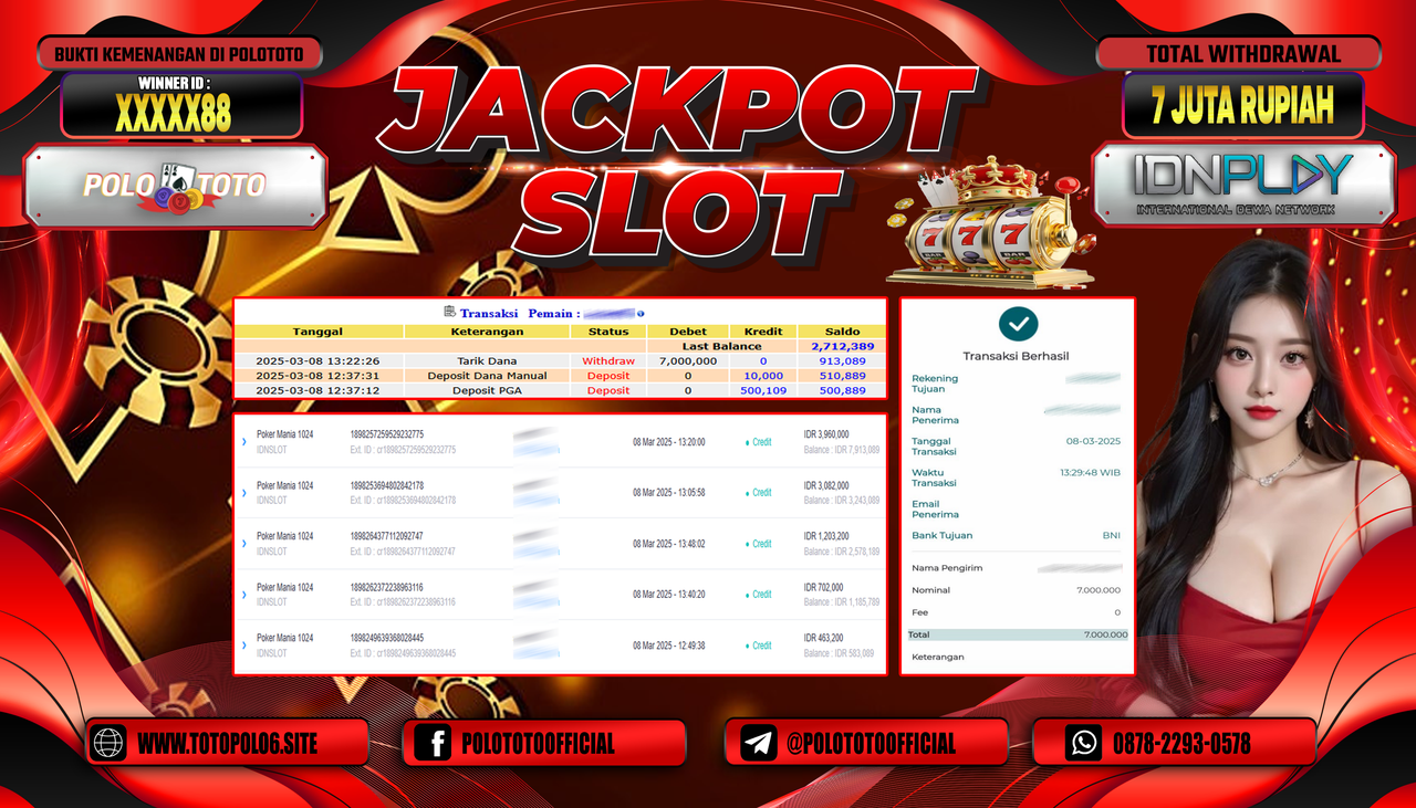 POLOTOTO JACKPOT SLOT POKER MANIA 1024 Rp.7.000.000,-