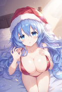 1girl, yoshino (date a live), blue eyes, blue hair, large breasts, santa bikini, s-2659216362