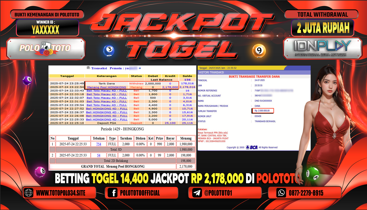 POLOTOTO JACKPOT TOGEL HONGKONG LOTTO Rp.2.000.000,- LUNAS