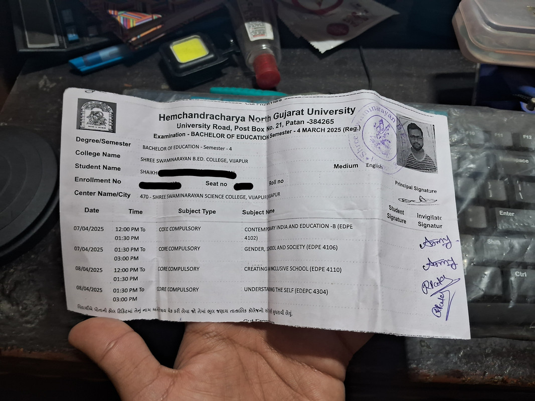 My final semester B.Ed. hallticket