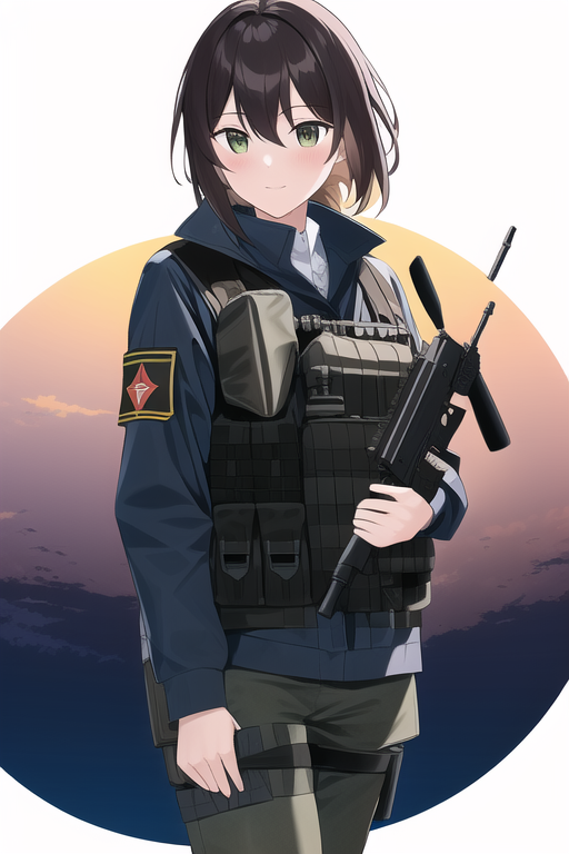 Best quality, masterpiece, illustration, night, moonlight, military, {{flak jack s-1219427902