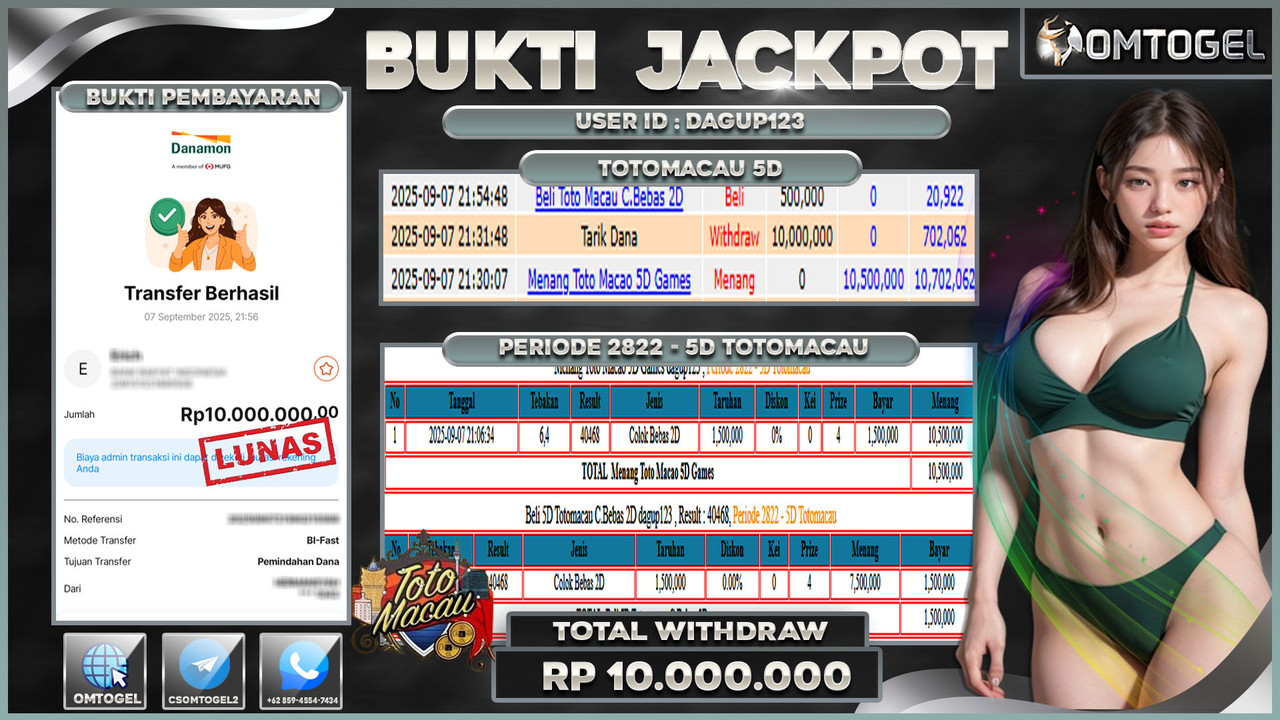 OMTOGEL JACKPOT TOTO MACAU 5D MODE CB 2D 10 JUTA DI BAYAR LUNAS ,-