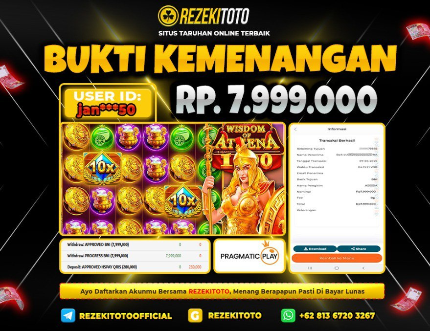 BUKTI KEMENANGAN 07 JUNI 2025 WISOOM OF ATHENA 7,999,000 JUTA 