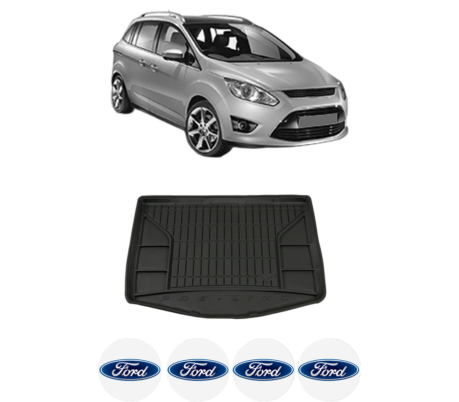 Tavita Portbagaj FORD C-MAX II (DXA/CB7, DXA/CEU) din 2010-2019, Protectie Portbagaj Auto, 4x Stickere auto cu FORD