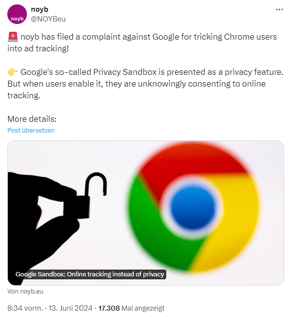 nyob-Beschwerde gegen Google