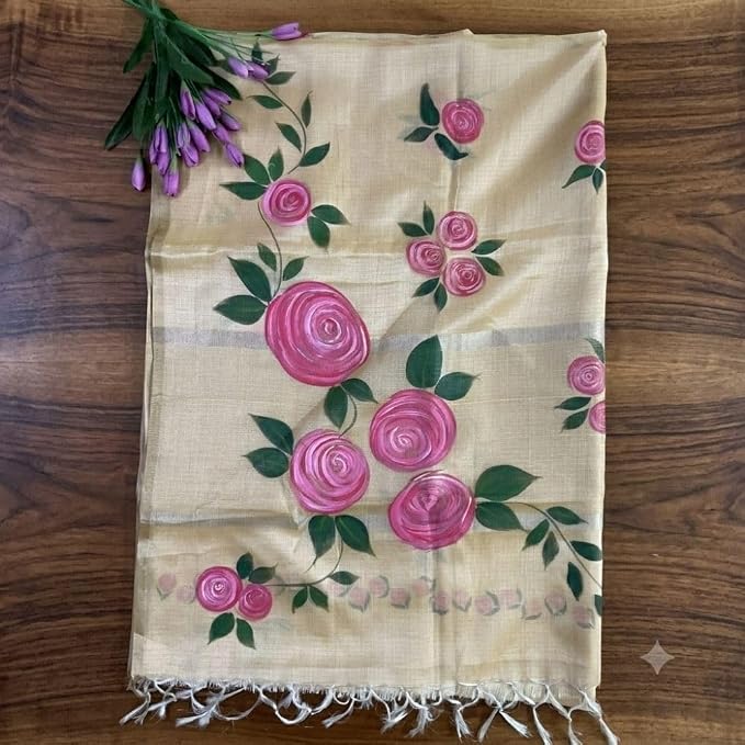 Women's Hand Painted Kota Doriya Silk Saree with Unstitched Blouse Piece