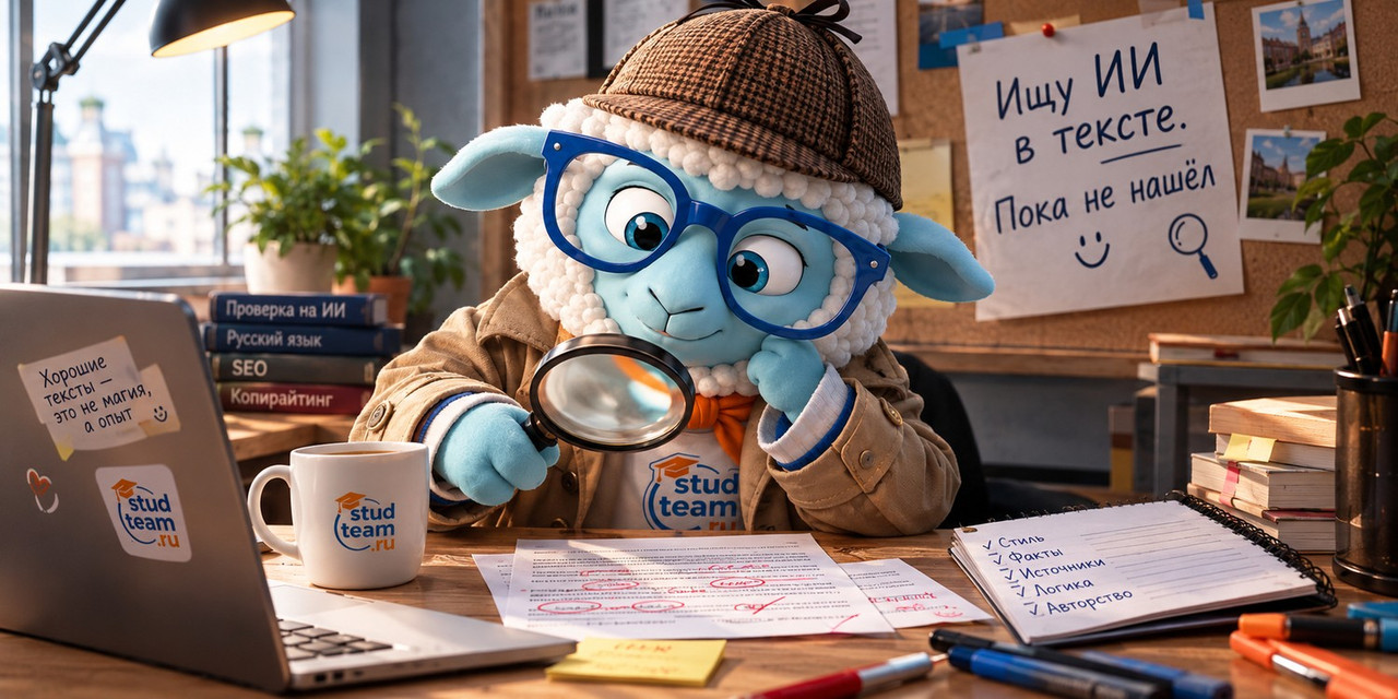 the sheep is sitting at a wooden desk in the role of a detective