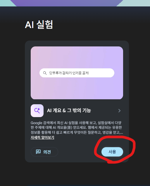 AI 실험 사용 버튼