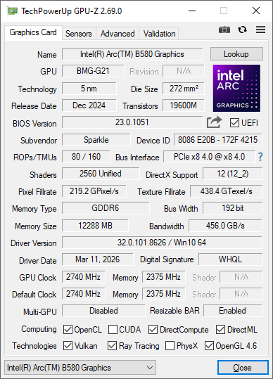 sparkle b580 nox oc firestorm90