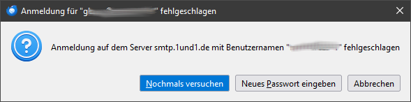 Anmeldung an 1&1-Postfach fehlgeschlagen