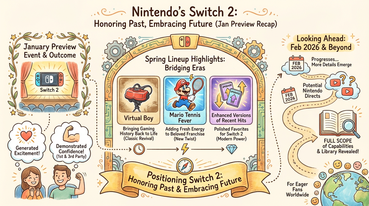 Nintendo's January 2026 Preview Event: What We Learned About Virtual Boy, Mario Tennis Fever, and Switch 2's Spring Lineup 1 Retro gaming console with stereoscopic display representing Virtual Boy revival