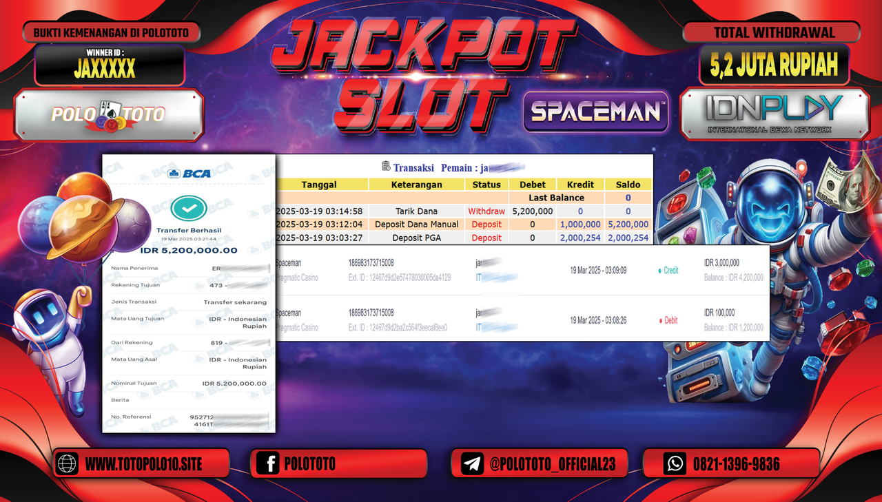 POLOTOTO JACKPOT SLOT SPACEMAN Rp.5.200.000,-
