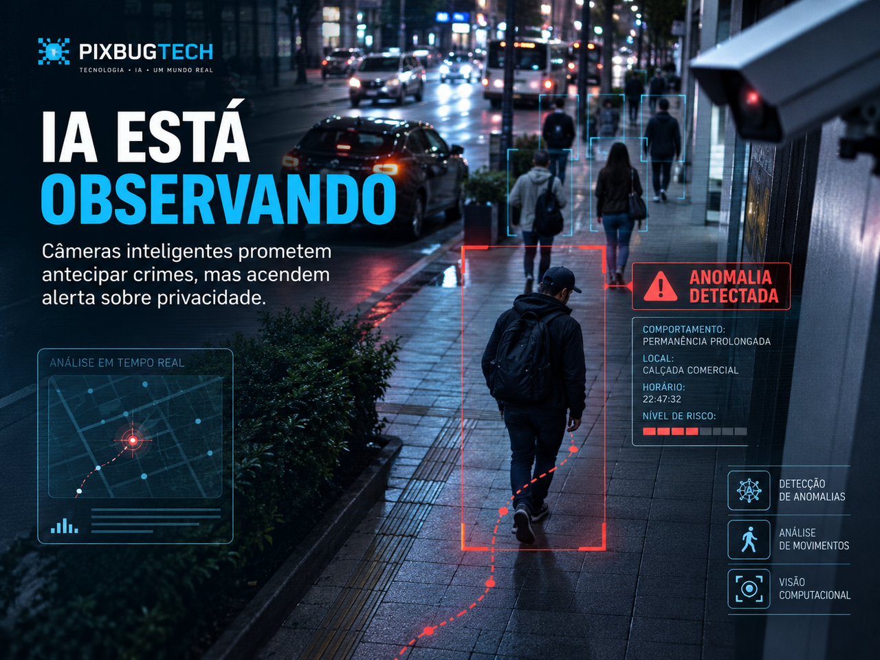 Câmeras com IA prometem antecipar crimes e transformam comportamento comum em dado de segurança