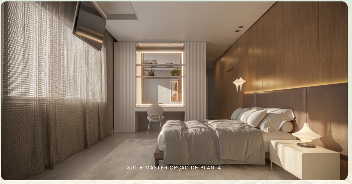 Opção de planta da suíte master do Casa Mar com layout flexível