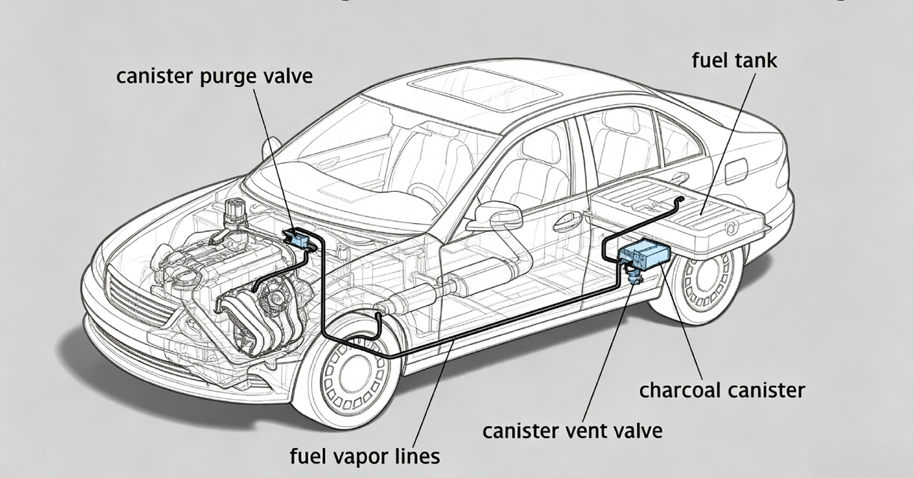 EVAP purge control solenoid valve located near the engine intake manifold