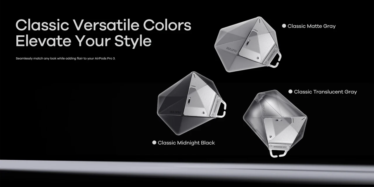 Husa pentru AirPods Pro 3, Aulumu A39 Geometric, TPU rezistent si Aliaj de zinc, finisaj mat premium, Snur detasabil, Protectie Antisoc, Compatibila incarcare wireless, Negru A39 12