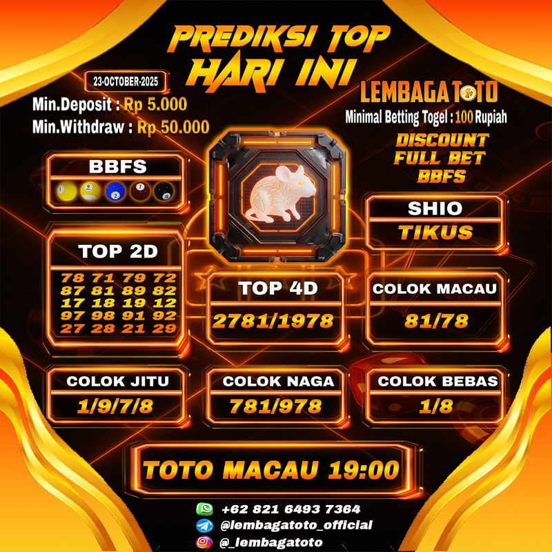 Prediksi Togel 23 Oct 2025 Lembagatoto
