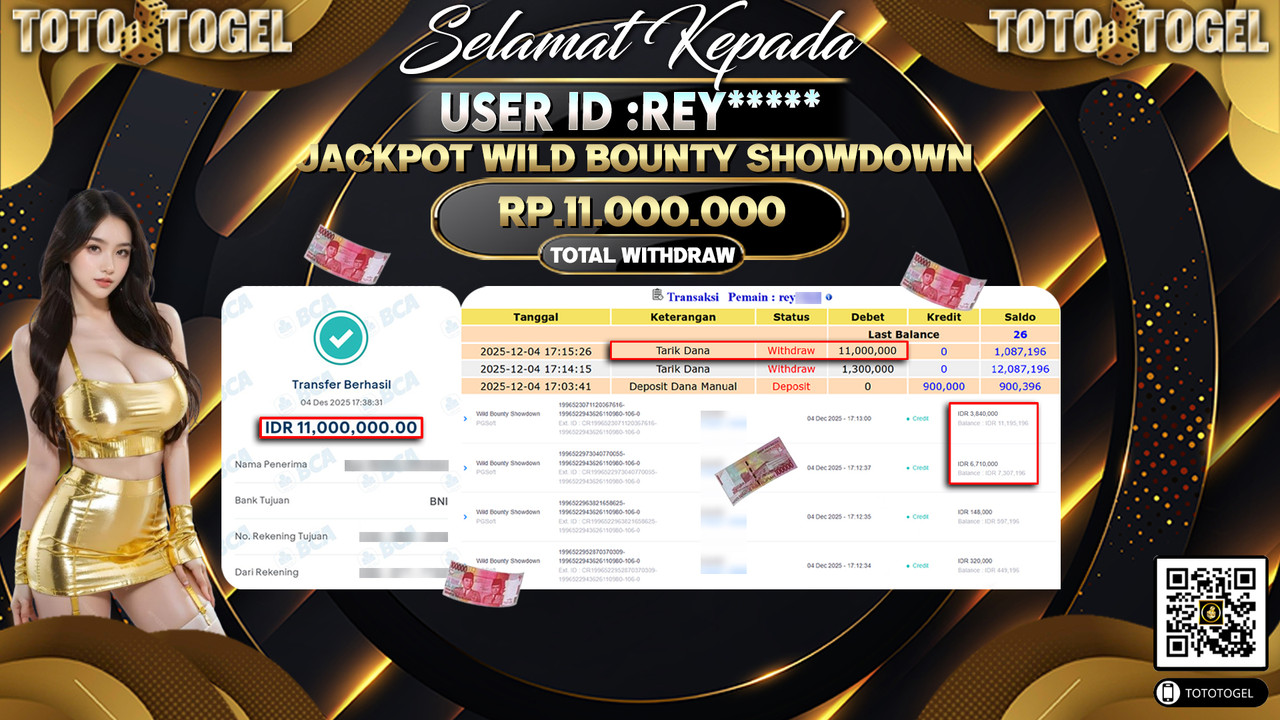Bukti Pembayaran Jackpot Permainan Slot Wild Bounty Showdown ID:REY***** LUNAS