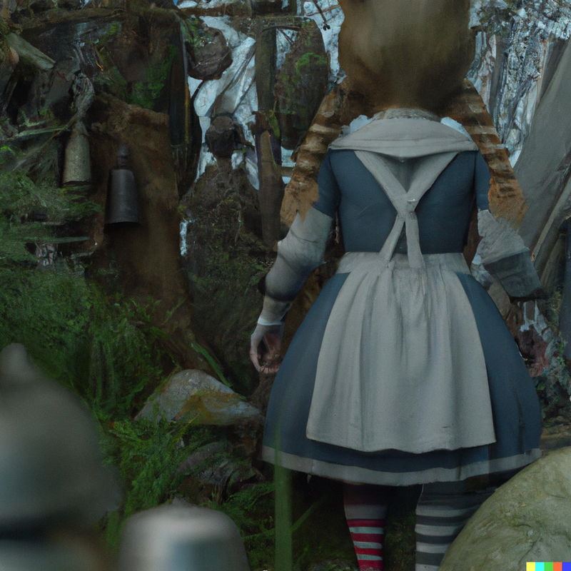 DALL·E 2022-11-04 10.45.02 - Macro close up of alice in wonderland, photorealism, post apocalyptic, 