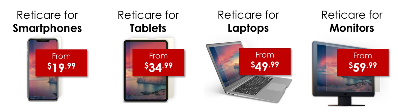 Reticare screen protectors for various devices