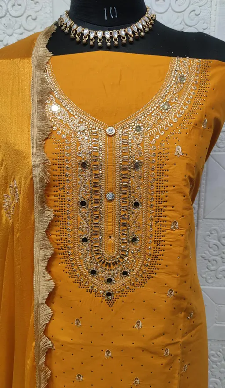 Mahek Sehnaz Women's Pure Cotton Embroidery Suits Color Mustard Pink (R220)