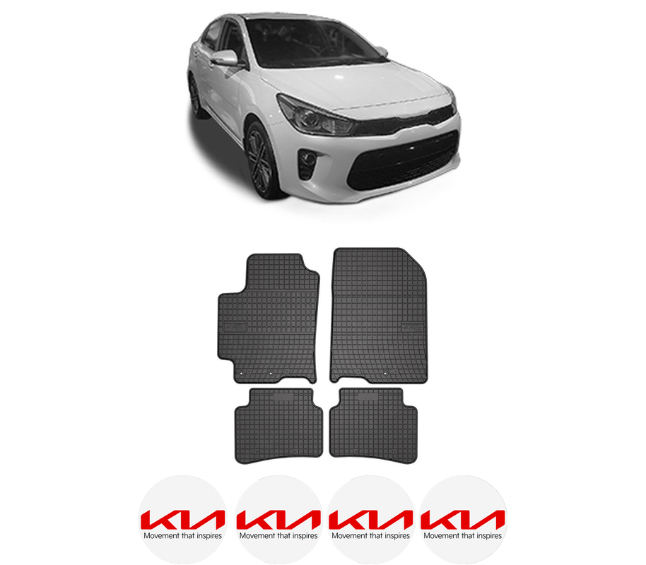 Set covorase presuri KIA RIO IV (YB, SC, FB) din 2017-2023, auto, din cauciuc thermoplastic, 4 Stickere auto cu KIA