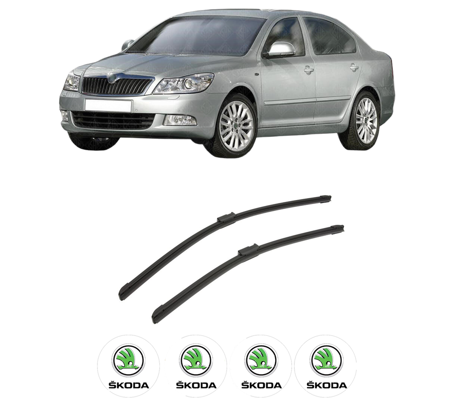 Set stergatoare auto SKODA OCTAVIA II (1Z3) din 2004-2013, pentru parbriz auto, 2 bucati, Bosch Aerotwin, din cauciuc siliconat rezistent, 4 Stickere Auto SKODA