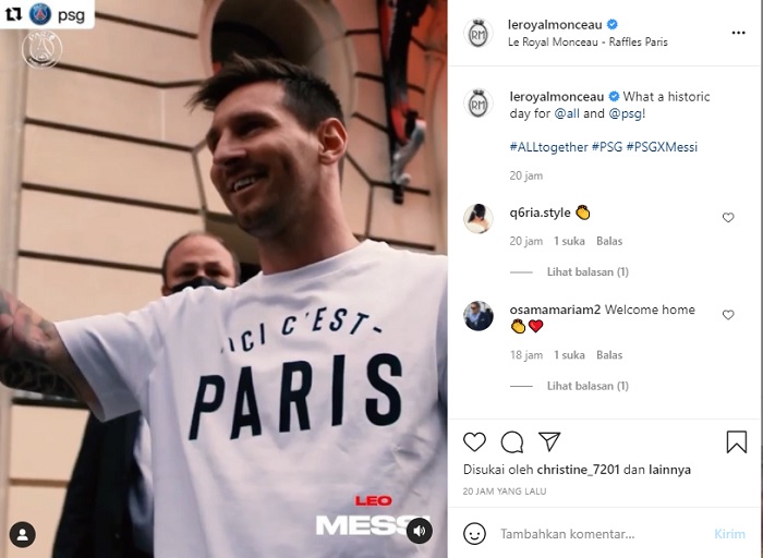 Lionel Messi saat berada di Le Royal Monceau, Paris, Prancis.