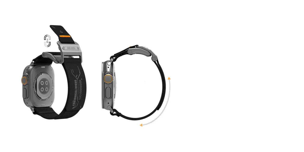 Curea pentru Apple Watch Ultra 1/2/3 49mm, Seria 11/10/9/8/7 45mm, Seria 6/5/4/SE 44mm, Aulumu A11, Nylon moale, Catarama neagra magnetica inox, Confort maxim, Reglaj rapid, Negru Inchis 3101713865454 pic hd 2800 14002 7