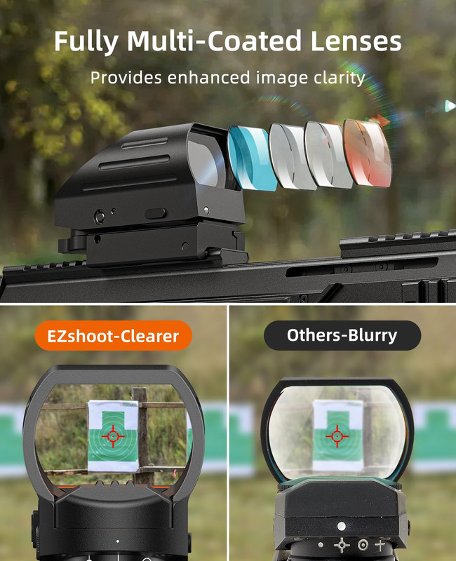 EZshoot Rechargeable 28x40mm Red Green Dot Sight with wide viewing window
