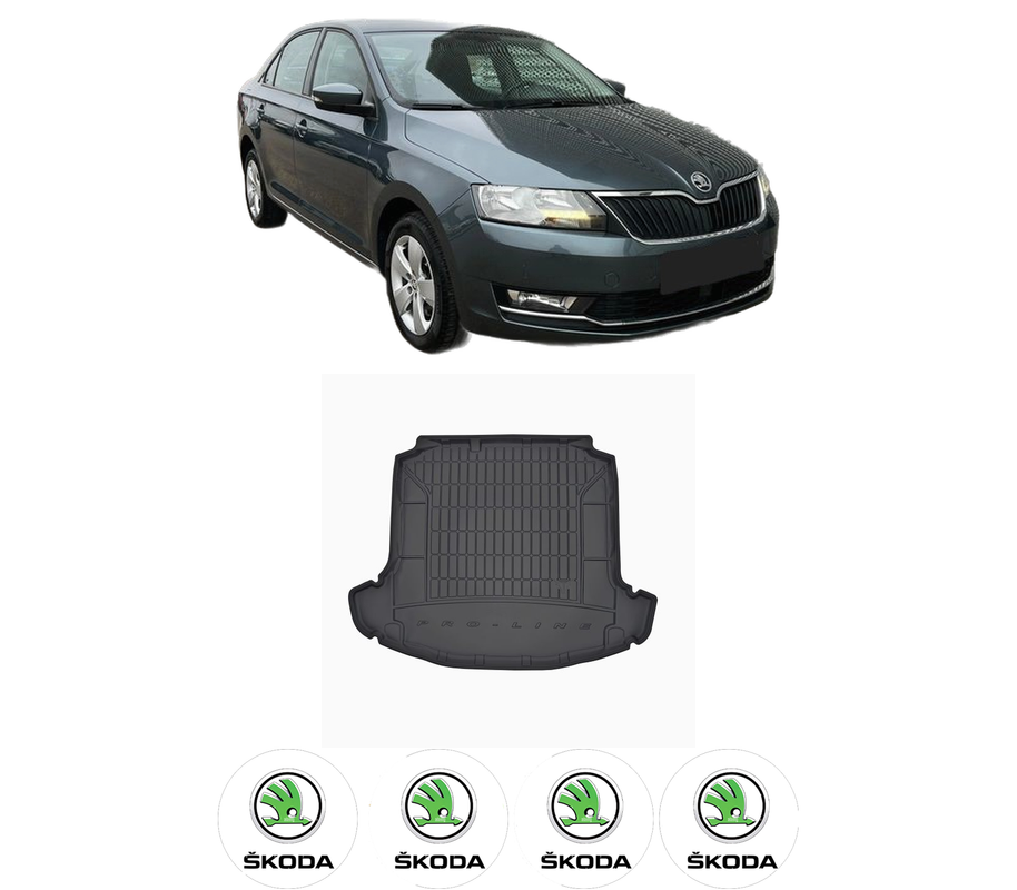 Tavita Portbagaj SKODA RAPID (NH3, NK3, NK6) din 2012-2022, Protectie Portbagaj Auto, 4x Stickere auto cu SKODA