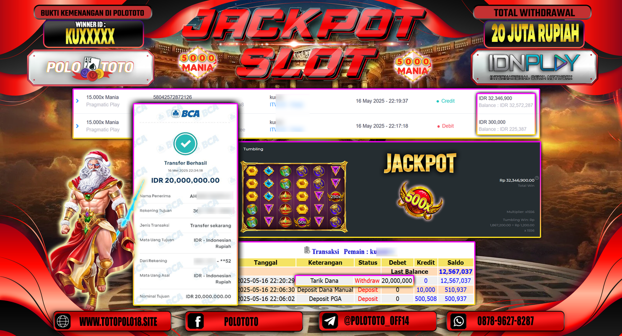 POLOTOTO JACKPOT SLOT 15.000X MANIA Rp.20.000.000,-