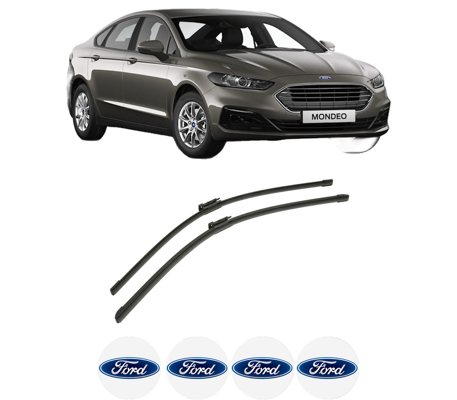 Set stergatoare auto FORD MONDEO V Saloon (CD) din 2012-2019, pentru parbriz auto, 2 bucati, Bosch Aerotwin, din cauciuc siliconat rezistent, 4 Stickere Auto FORD