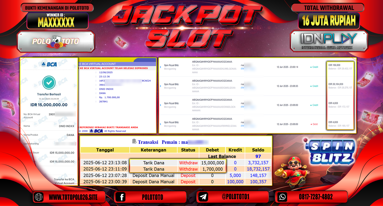 POLOTOTO JACKPOT SLOT SPIN ROYAL BLITZ Rp.16.700.000,-