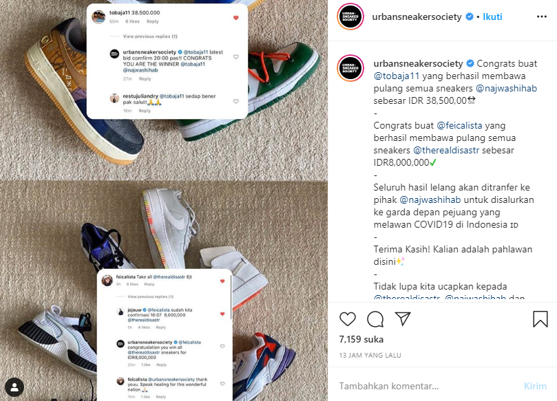 Hasil lelang sneakers milik Najwa dan Dian Sastro