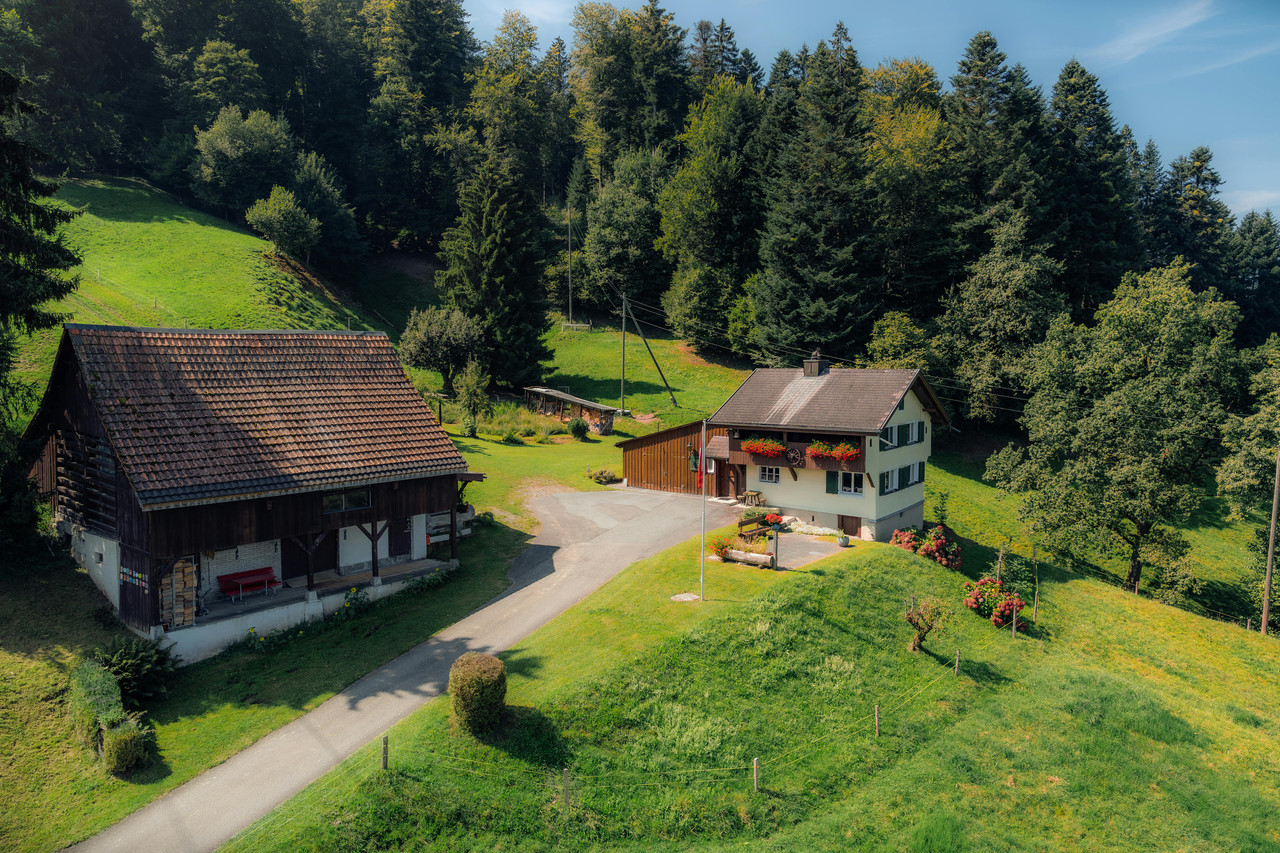 Modernes Wohnhaus aus der Vogelperspektive