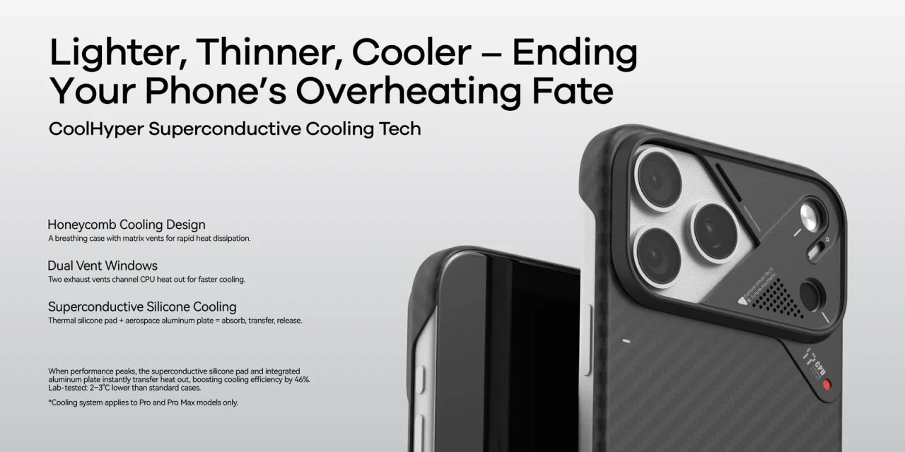 Husa pentru iPhone 17 Air Aulumu A17 din fibra de aramida, Ultra slim, compatibila MagSafe, Racire activa CoolHyper, Cadru camera din Aluminiu, Design rezistent la socuri, Disipare caldura, Protectie premium, Negru A17 AF 5 f2cea27a 9369 409b 9a64 3689b8cc9f2e