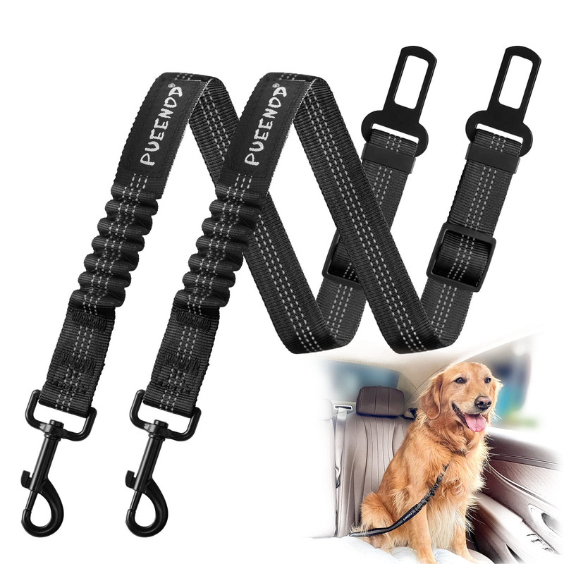 2-Pack Adjustable Dog Car Seat Belts with Bungee