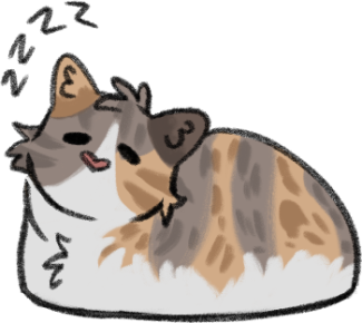 a drawing of jill in loaf position, sleeping with their head tilted to the side.
