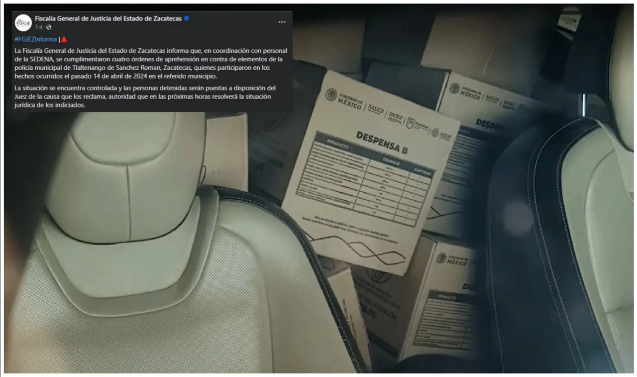 Decomisan despensas para campañas electorales en Tlaltenango, Zacatecas