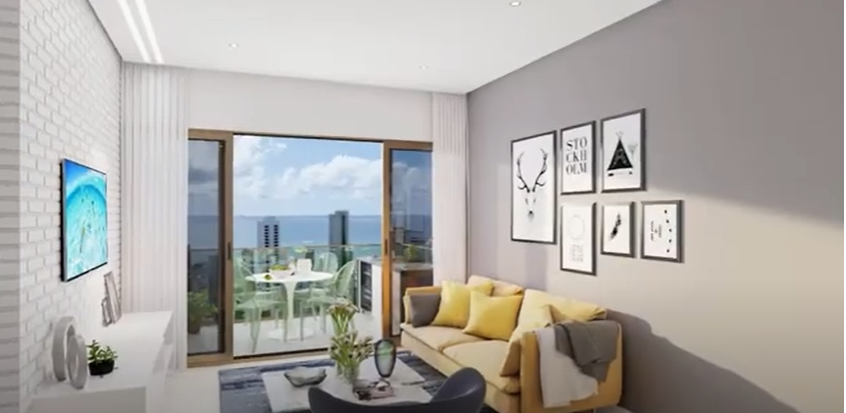 Sala de estar ampla e iluminada do Edifício Capiba