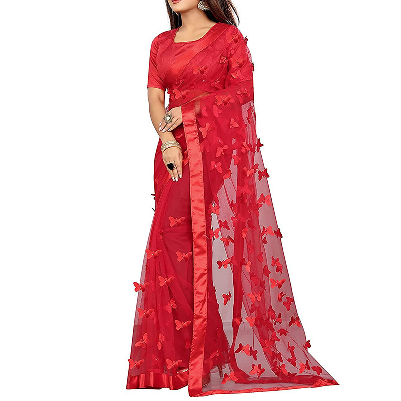 Women's Embroidered Fashionable Butterfly Pattern Saree Top Bolywood Readywear - Picture 17 of 33