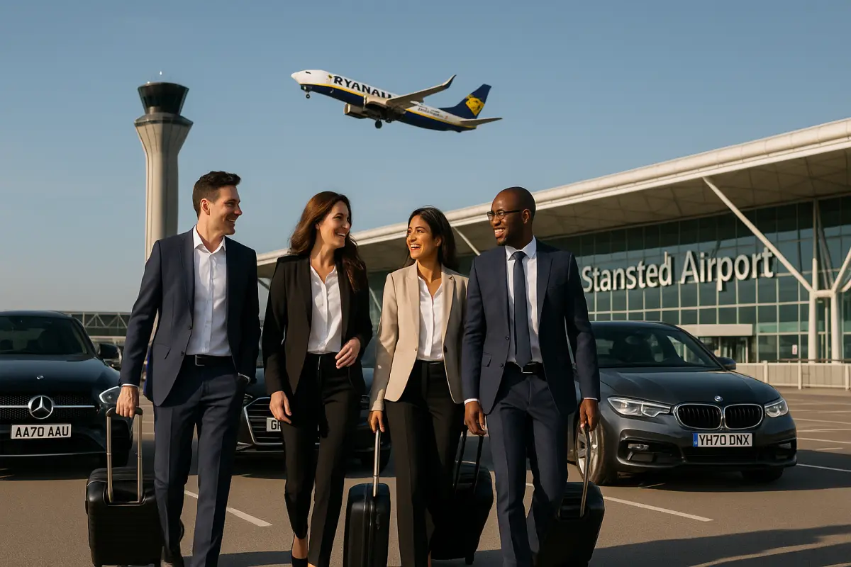 Business professionals using Meet and Greet parking service near Stansted Airport.