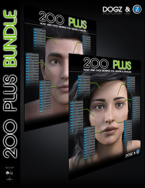 200 Plus Head and Face Morphs Bundle for Genesis 8 Female(s) and Male(s) (Updated 2021-04-19)