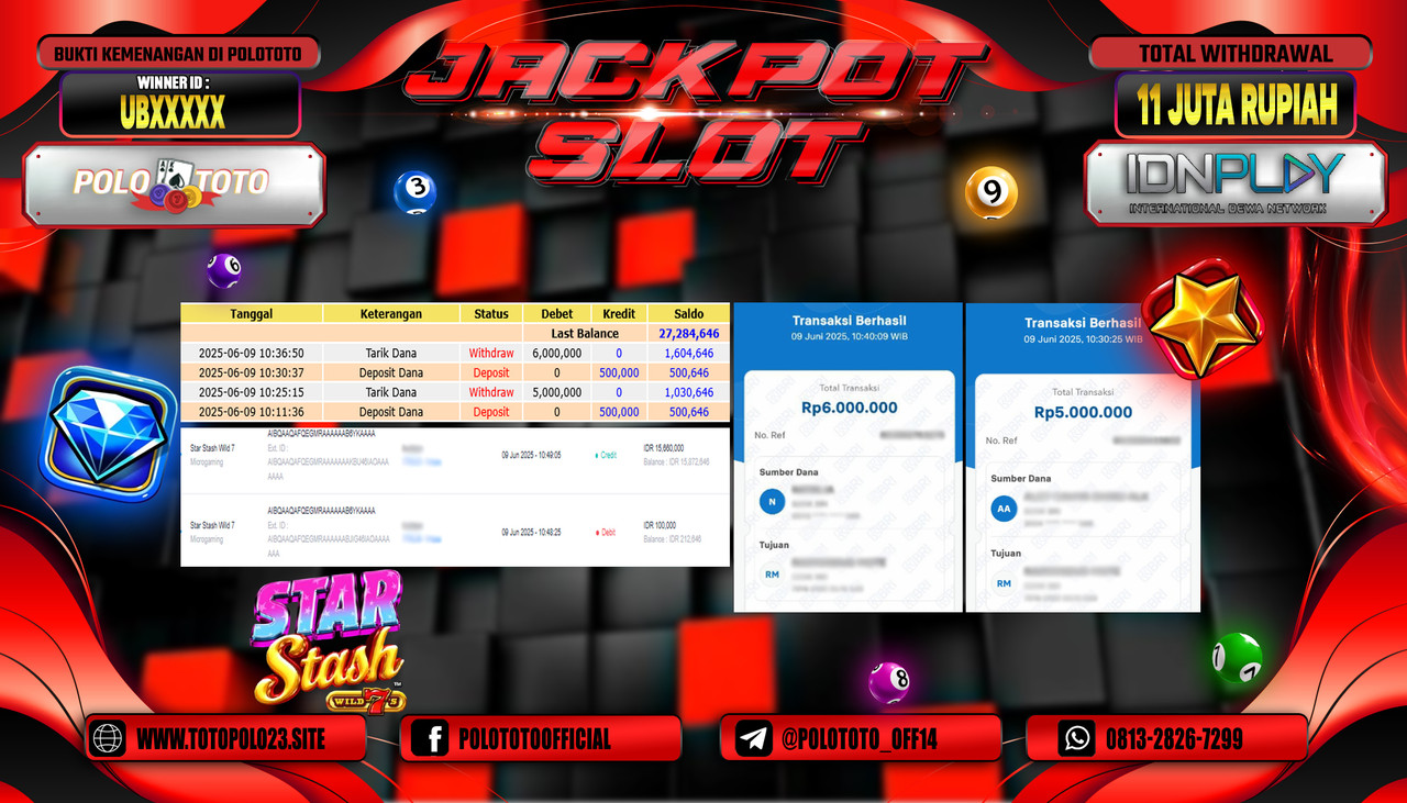 POLOTOTO JACKPOT SLOT STAR STASH WILD 7 Rp.11.000.000,- LUNAS