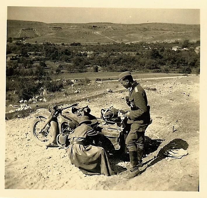 Wehrmacht Leutnant by Kradmelder Working on Motorcycle (WH-600983)!!!